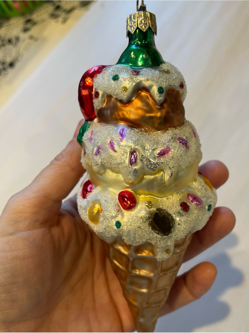 Christopher Radko  “Ice Cream Delight” Ice Cream Cone Ornament